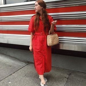 Red Linen Blend Dress